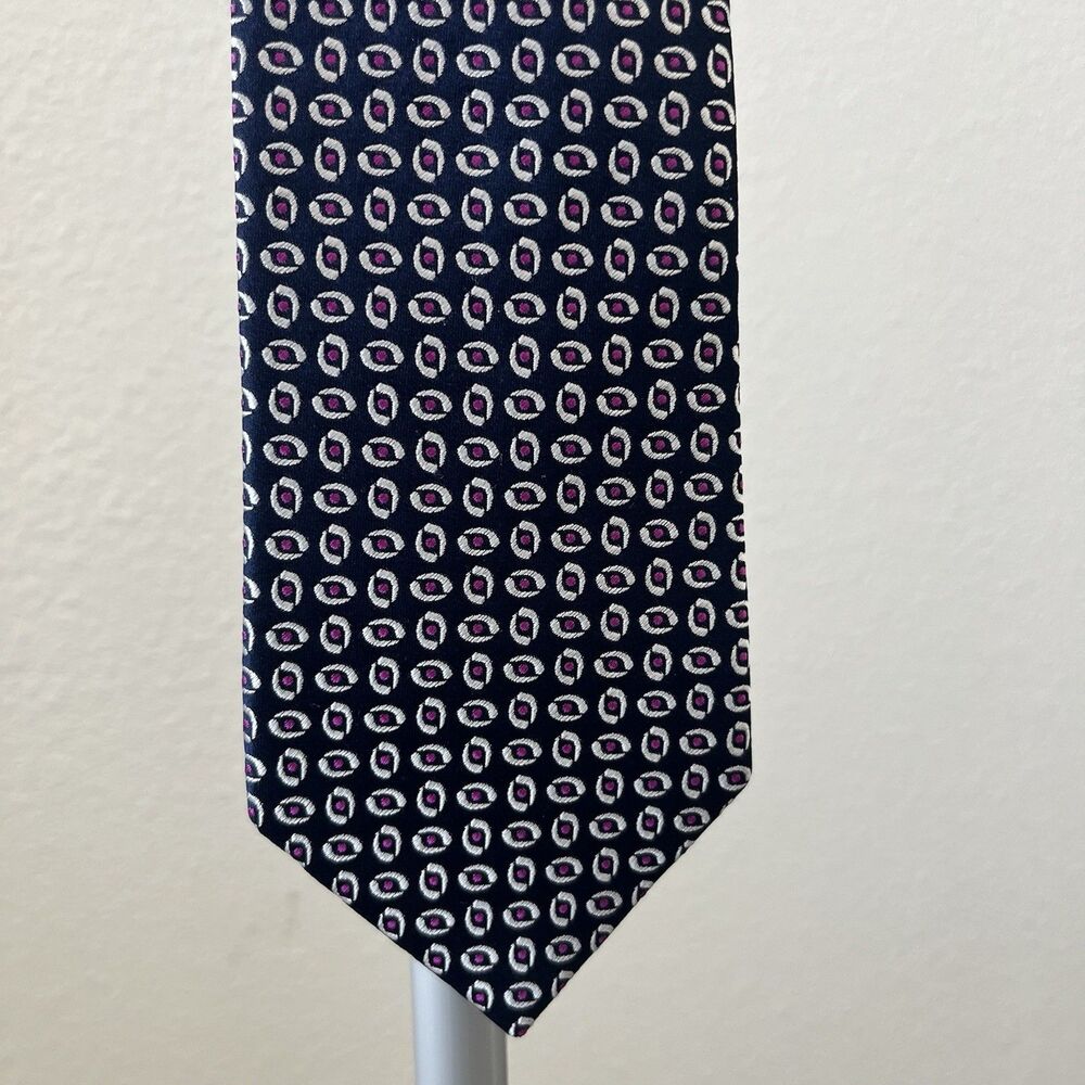 Charles‎ Tyrwhitt 100% Silk Navy Blue White Pink Geometric Tie